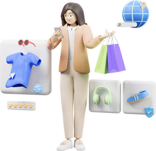 woman online shopping 3d character illustration